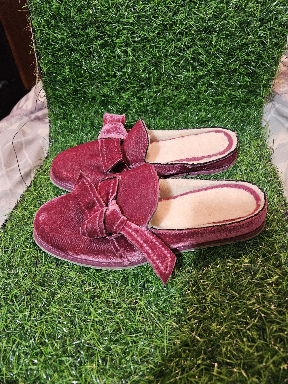 BearPaw Women's Velvet Slip-On Mules in Burgundy
